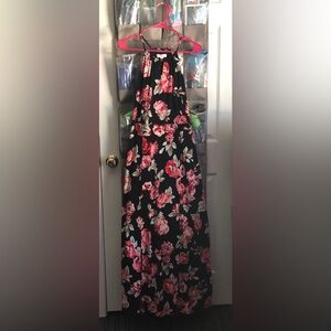 Candie's Floral Spaghetti Strap Maxi Dress with Two Bottom Slits